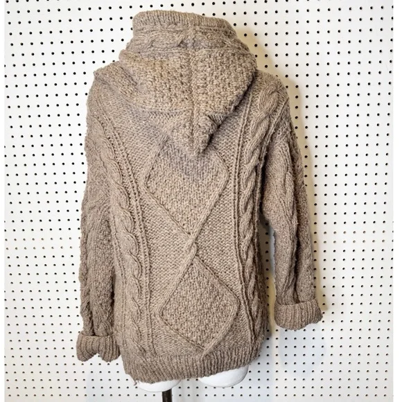 100% Wool Chunky Knit Zip Hoodie Cardigan Jacket – Handmade Ecuador – L - Picture 3 of 7